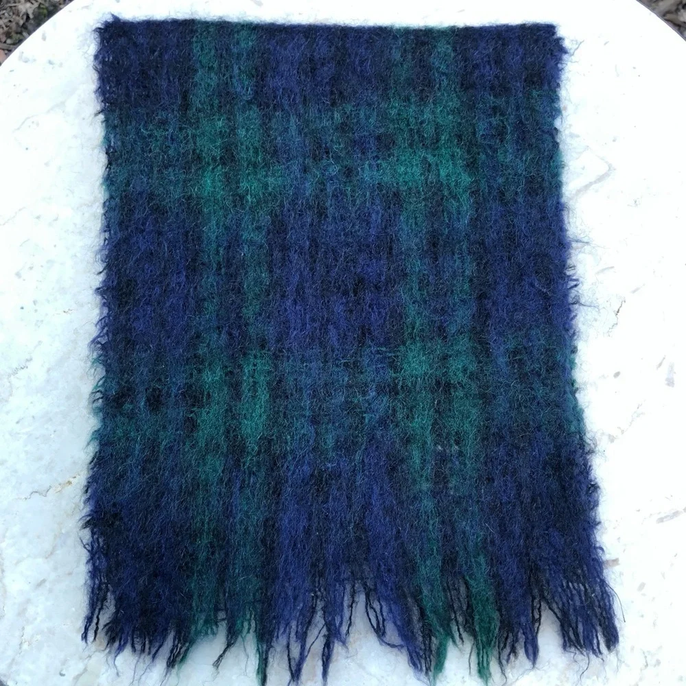 Vintage Black Watch Blackwatch Tartan Plaid Mohair Wool Scarf Highlands Scotland